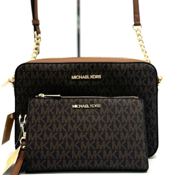 Michael Kors Large EW Crossbody Bag & Large Double Zip Wallet Brown - Picture 2 of 13
